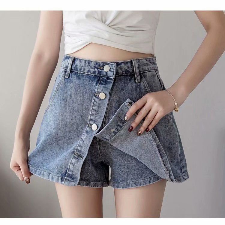 Quần short jean lưng cao ống rộng mẫu mới 2021 dành cho nữ 200 jins