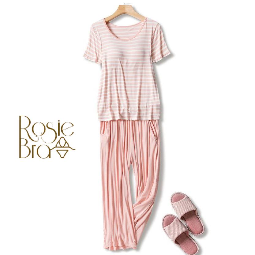 Bộ Mặc Nhà Có Đệm Ngực Vải Modal Kẻ Sọc Cao Cấp CT381