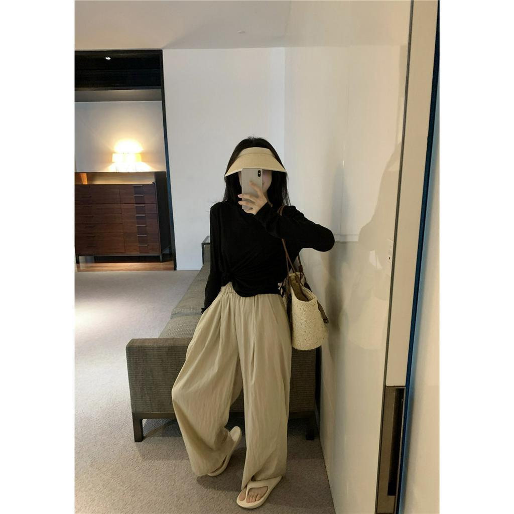 Cocory vn Bộ Áo Thun Tay Dài Cổ Tròn + Quần Ống Rộng Thời Trang Hàn Quốc Dành Cho Nữ