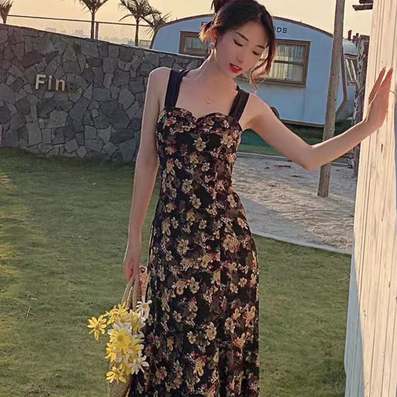 Đầm YEYA hai dây hở lưng in hoa thời trang mới cho nữ