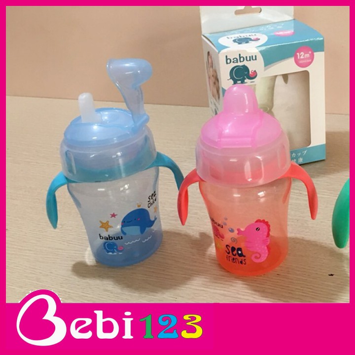 Bình Tập Uống Babuu Baby Nhật Bản Đầu Mềm 240ml Có Tay Cầm Cho Bé