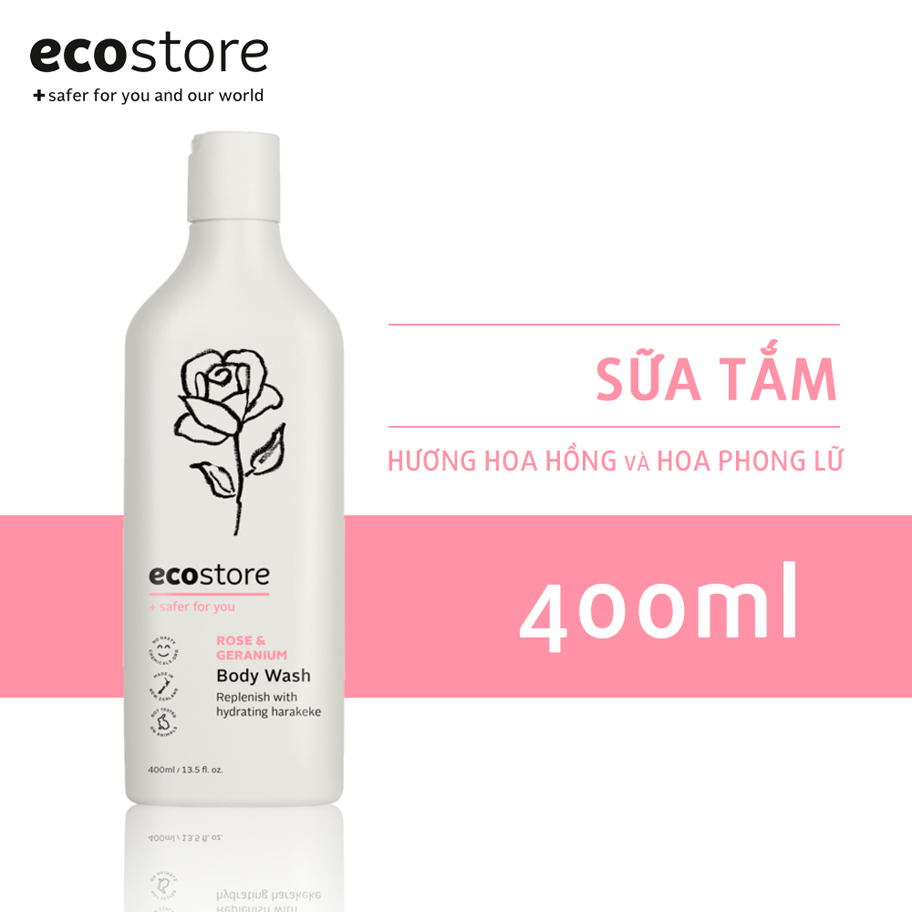 Sữa tắm hương hoa hồng và hoa phong lữ gốc thực vật Ecostore 400ml