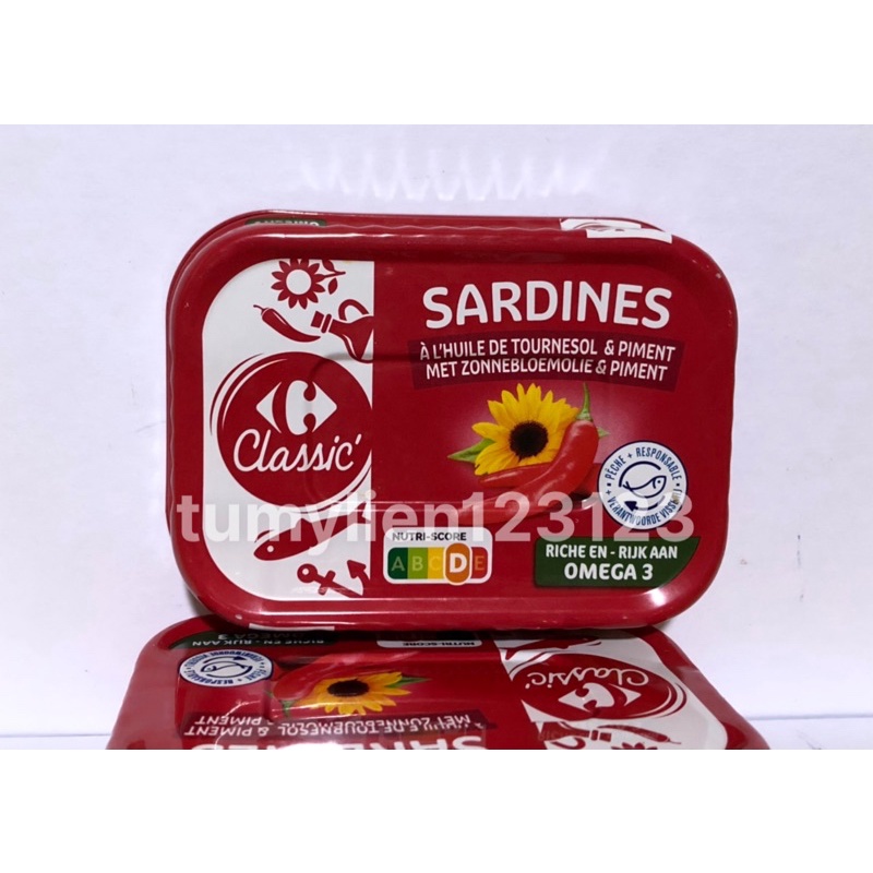 Cá Mòi Sardines Ngâm Dầu Hướng Dương Sốt Ớt Classic Carrefour 135g