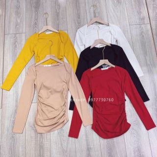 Áo pull cổ lệch rúm sườn