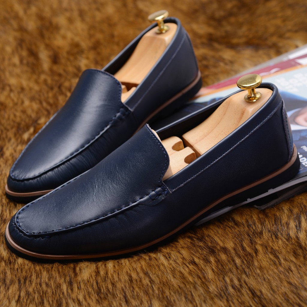 Giày lười nam Loafer trơn, da lì màu xanh rêu
