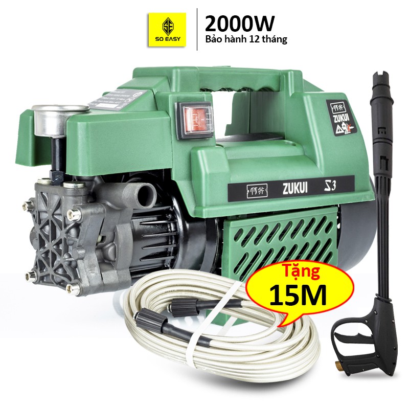 Máy rửa xe mini gia đình cao áp công suất mạnh 2000W,- C0001G1 bộ máy xịt tưới cây,ống bơm nước 15m-