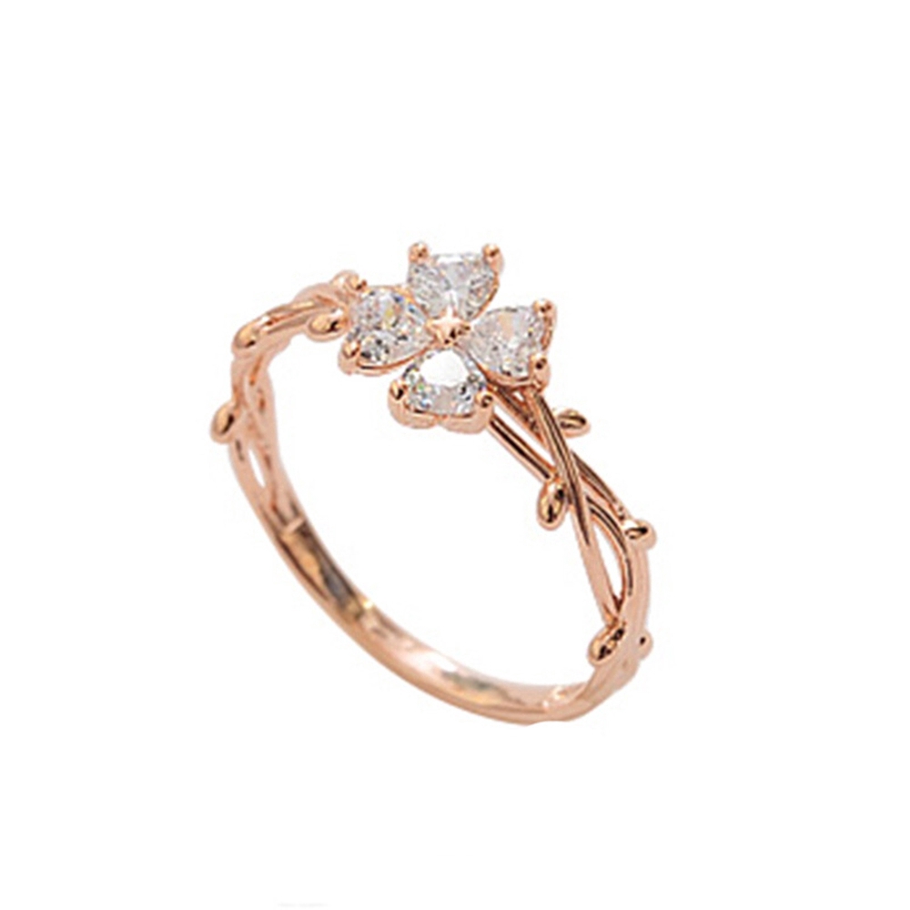 Nhẫn hợp kim CLOVER hình cỏ ba lá đính đá xinh xắn cho nữ