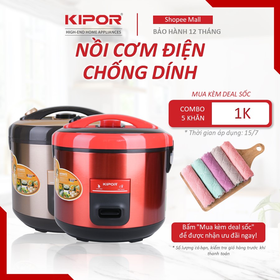Nồi cơm điện KIPOR KP-N532 - 3.2L - Chống dính TEFLON, Nồi cỡ lớn 6-8 người ăn - Bảo hành tại nhà 12 tháng