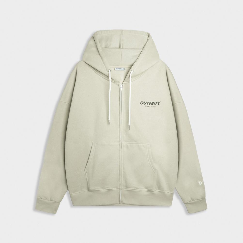 Áo Khoác Hoodie Zip Outerity Mini Signature/ Màu xám kem / Nỉ Bông ORP408
