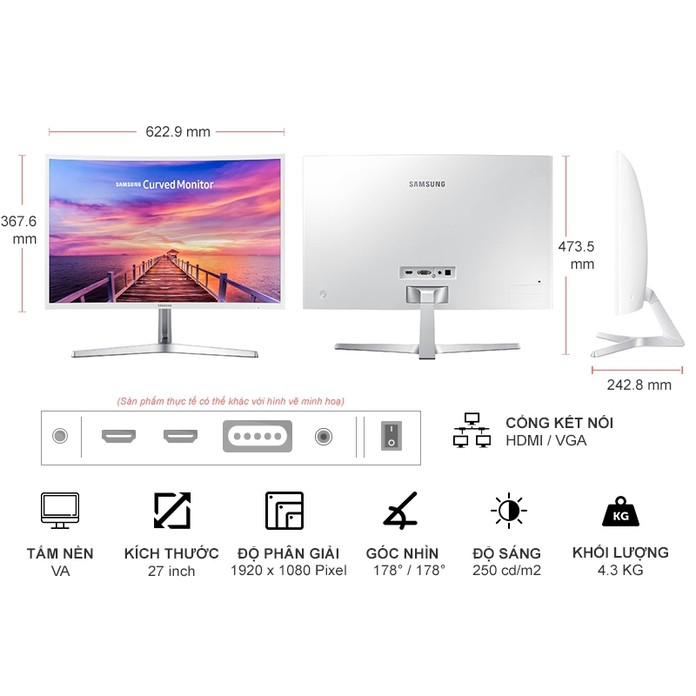 Màn Hình Cong Samsung 27 inch LC27F397 chính hãng mới 100% Trắng