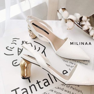 Slingback Colee Gót Nhập Bít Da Sần
