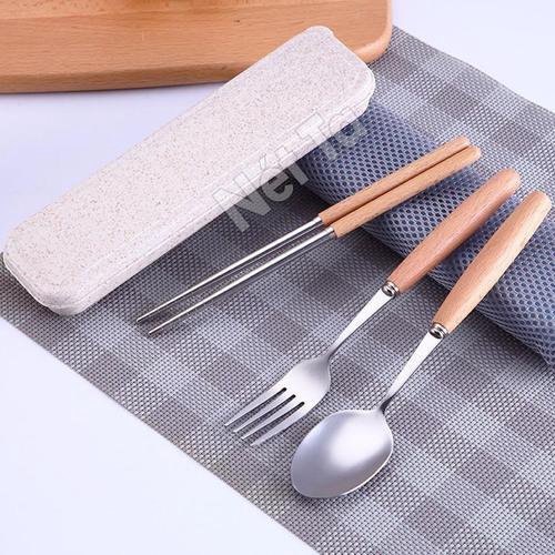 Bộ muỗng đũa nĩa thép không gỉ kết hợp gỗ tự nhiên kèm hộp đựng bằng lúa mạch - B Muỗng Nĩa Lúa Mạch
