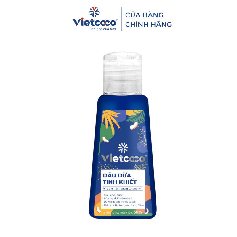 (Mẫu mới)Dầu dừa hữu cơ Tinh khiết VIETCOCO 50ml