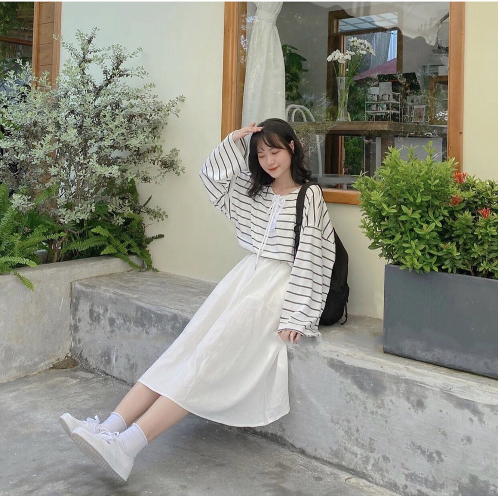 Chân Váy Đũi Dài Ulzzang Xếp Ly nữ qua gối đen trắng  xòe cạp lưng cao vintage midi đẹp cá tính kozoda Cv20 | BigBuy360 - bigbuy360.vn