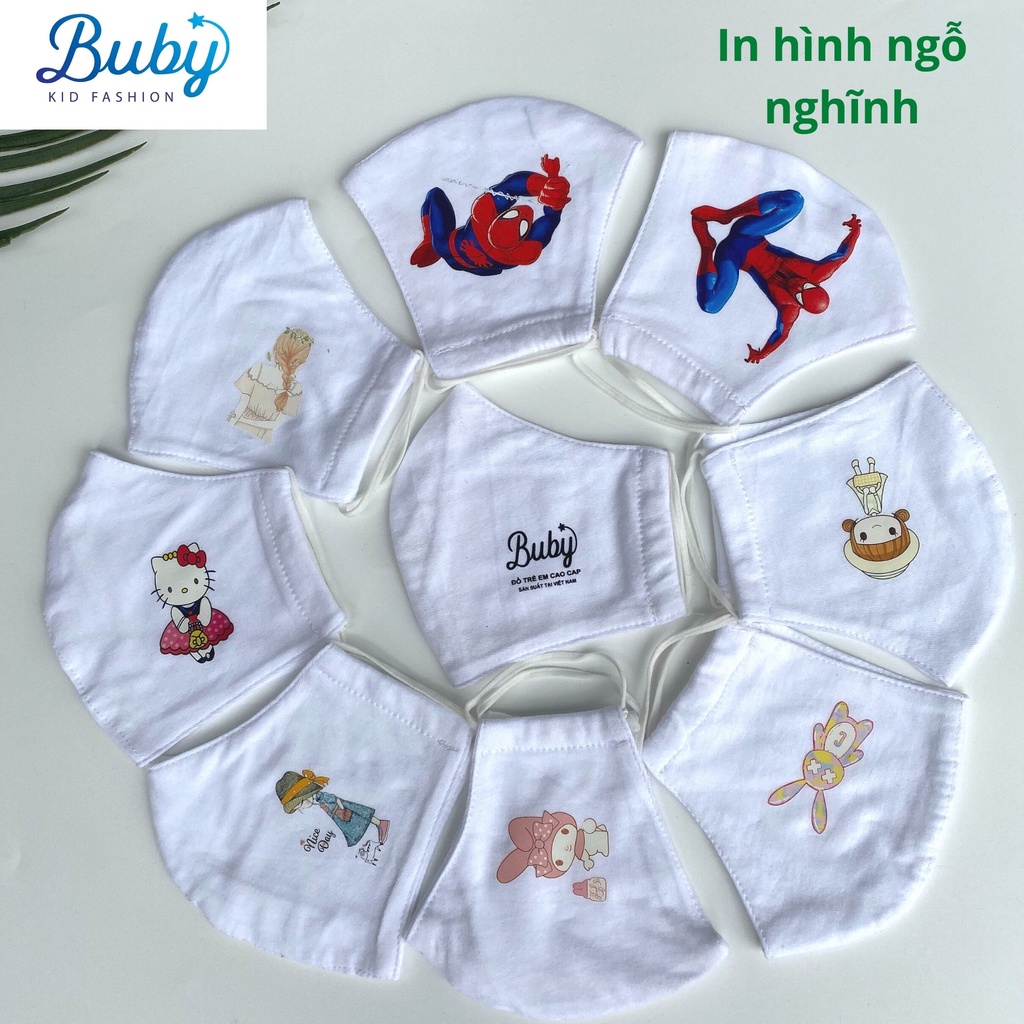 Khẩu trang vải cho bé trai bé gái BUBY. Khẩu trang cotton hữu cơ 2 lớp kháng khuẩn, mềm mại cho bé 2 3 4 5 6 7 8 tuôi