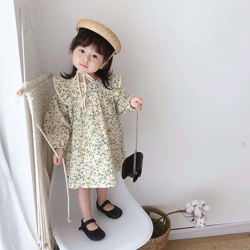 Đầm tay dài họa tiết hoa thời trang xinh xắn cho bé gái 0-7 tuổi