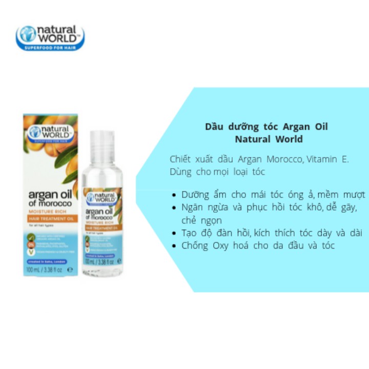 Dầu Dưỡng Tóc Dưỡng Ẩm, Hư Tổn, Kích Thích Mọc Tóc Natural World Argan Oil Of Morocco Moisture Rich Hair Treatment Oil