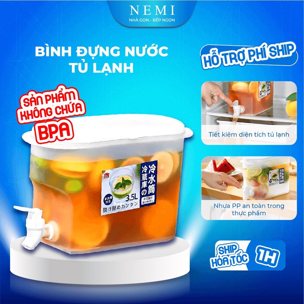 Bình Đựng Nước Tủ Lạnh Có Vòi Trong Suốt Tiện Dụng NEMI