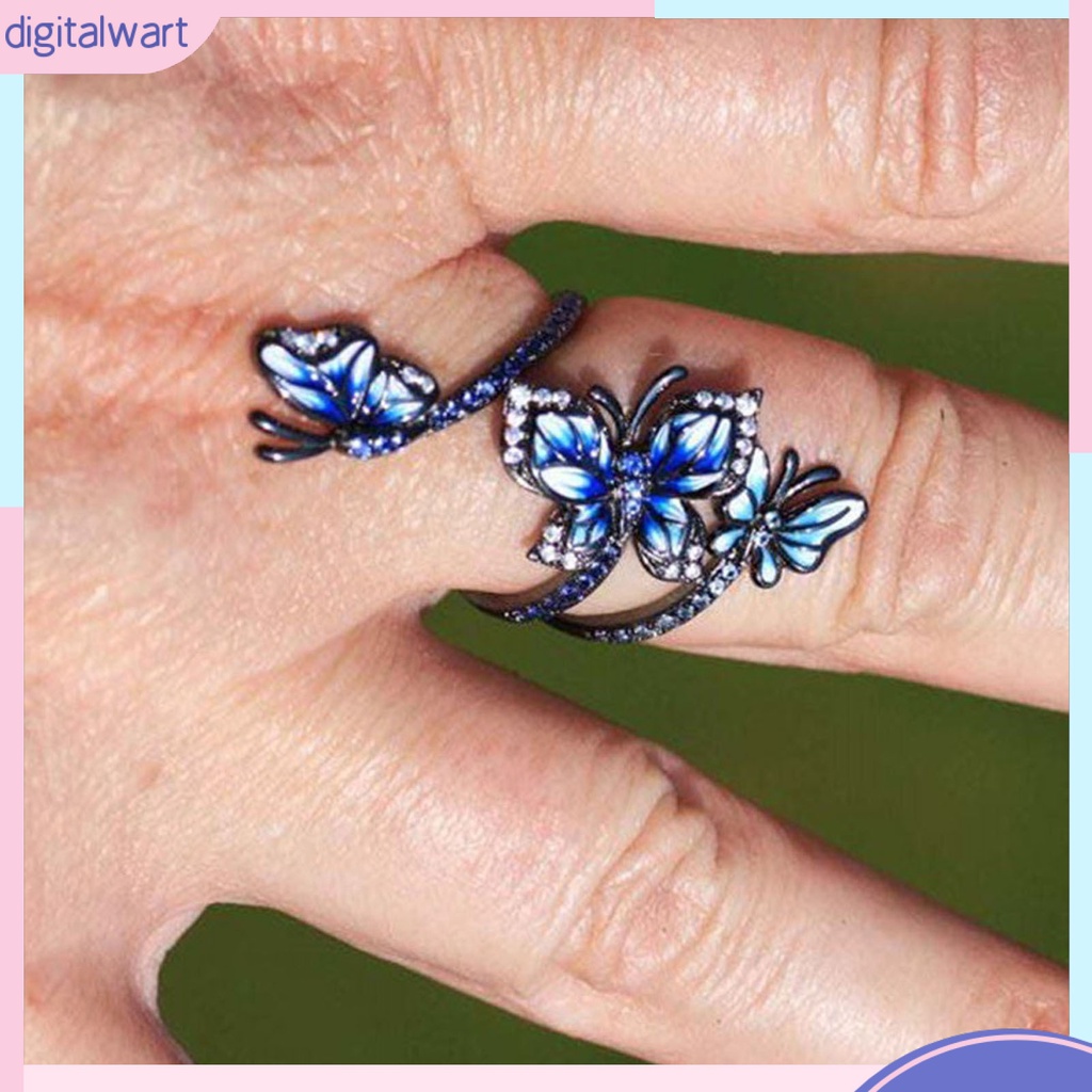 Nhẫn mở hình bướm màu xanh dương thời trang thanh lịch có thể điều chỉnh