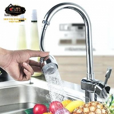 Đầu vòi tăng áp cần lò xo Inox- kèm dây nối dài 18cm 360 độ kèm 2 chế độ nước