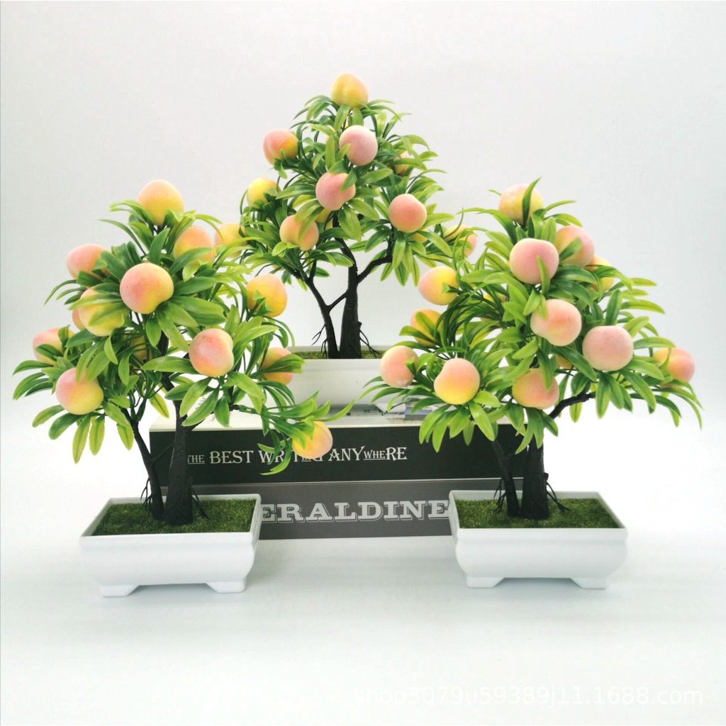 Chậu cây đào cây cherry mô phỏng bằng nhựa trang trí nhà cửa phòng khách