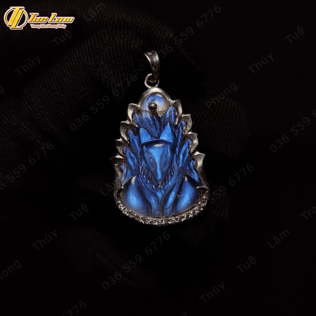 Mặt dây chuyền hồ ly chúa moonstone bọc bạc màu trắng ánh xanh hợp mệnh trợ duyên - Tuệ Lâm