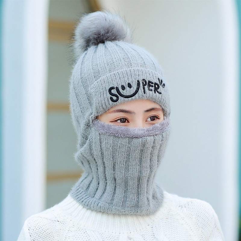 Mũ beanie Trùm Đầu Giữ Ấm Mùa Đông Có Khóa Kéo Thêu Chữ Cho Nữ