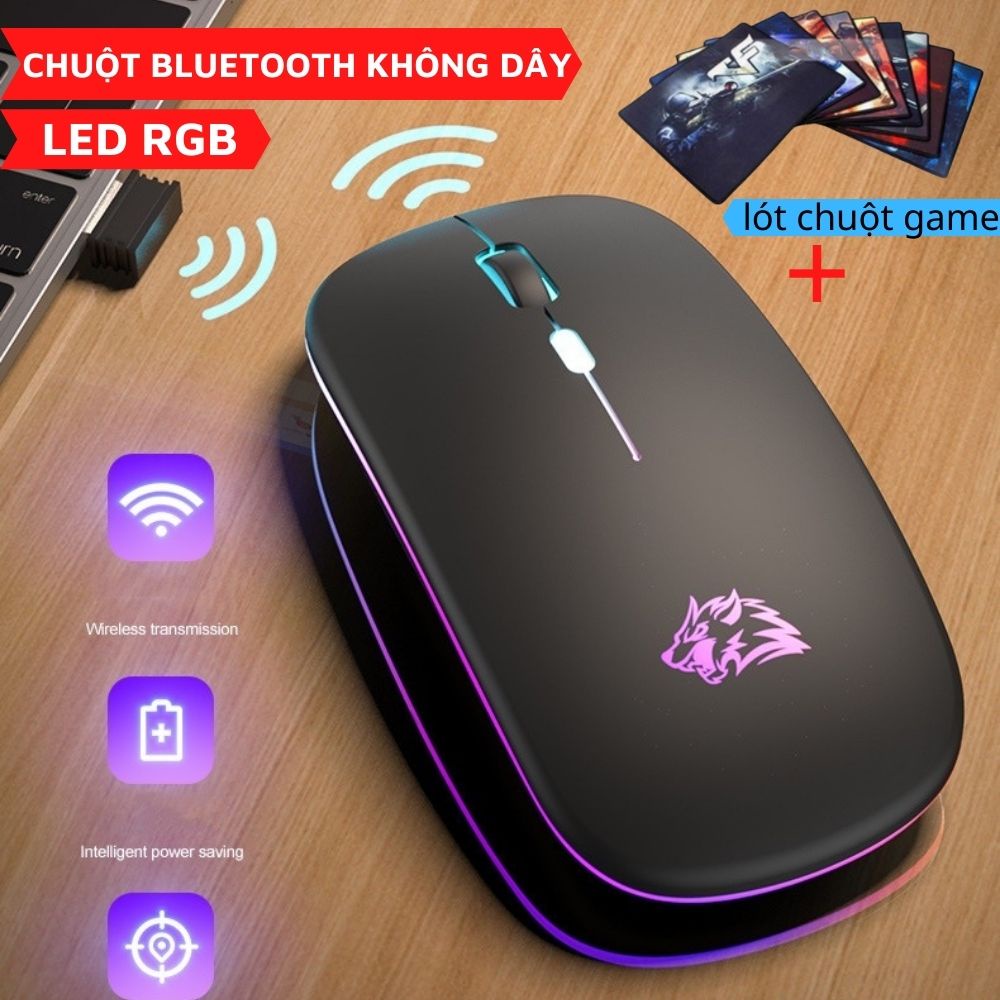 Chuột Bluetooth Gaming Không Dây X15 + Lót Chuột Thiết Kế Siêu Mỏng, Led Rgb Cực Đẹp Dùng Cho Máy Tính, Điện Thoại, ipad