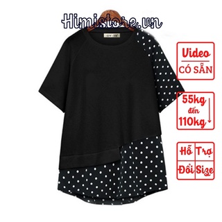 [CÓ SẴN] ÁO THUN KIỂU BIGSIZE NỮ NỀN ĐEN CỔ TRÒN PHỐI CHẤM BI TRẮNG - HIMISTORE.VN - HM368