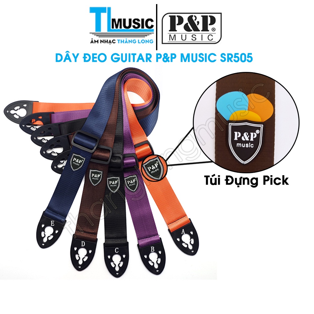 Dây đeo guitar P&P Music SR505 có kèm túi đựng pick,màu sắc đa dạng,bền chắc