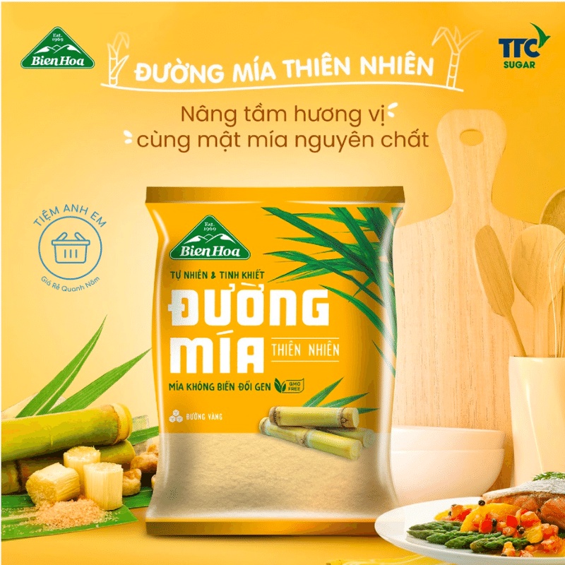 Đường Mía Vàng Thiên Nhiên Biên Hoà Không Biến Đổi Gen Gói 1kg