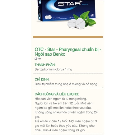 Viên, kẹo ngậm ho, thông mát họng không đường STAR SORE THROAT - màu xanh lá/ xanh dương/cam