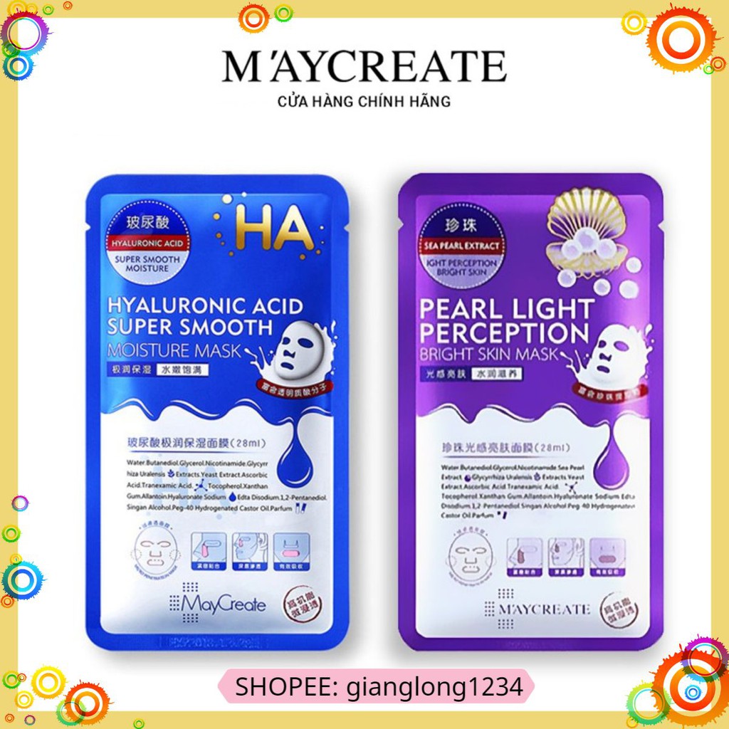 Mặt Nạ Dưỡng Ẩm Dưỡng Trắng Da HA Maycreate Mask Ha 1 miếng Hàng Nội Địa Trung