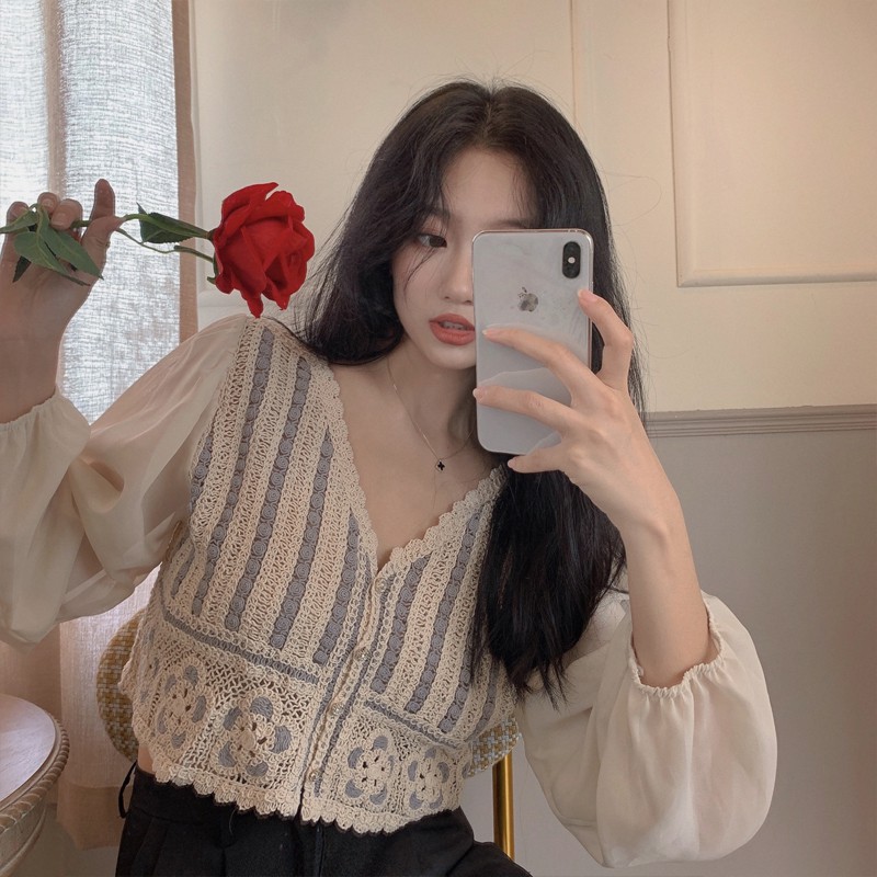 Áo tay dài cổ chữ V phong cách cổ điển hợp thời trang cho nữ