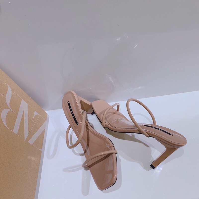 Guốc gót dẹt mảnh quai mảnh trắng đen nâu