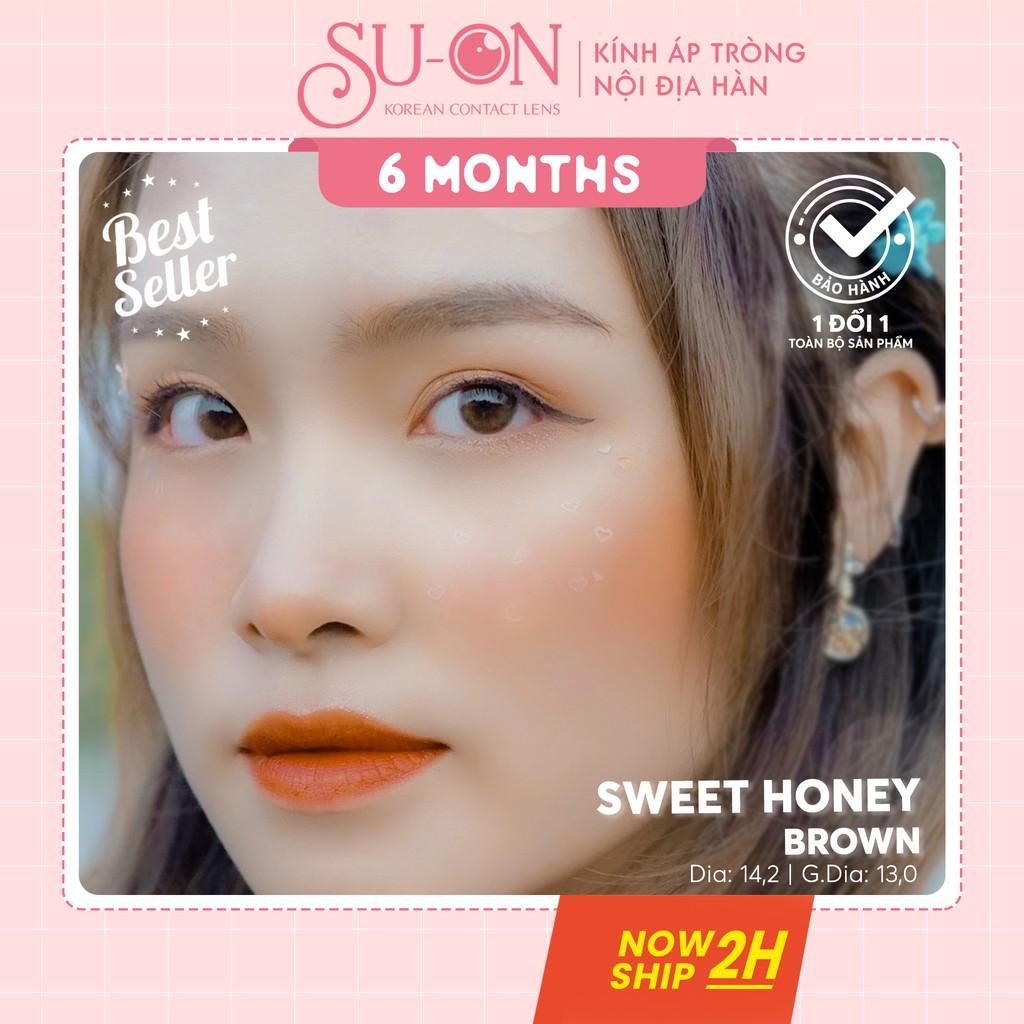 [Video thật] Lens cận nâu tự nhiên SWEET HONEY, kính áp tròng Hàn Quốc chính hãng 14,2mm, cho mắt nhạy cảm, 6 tháng