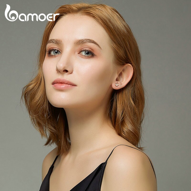 Khuyên tai BAMOER SCE776 bạc 925 hình bươm bướm màu vàng hồng tinh tế cho phái nữ