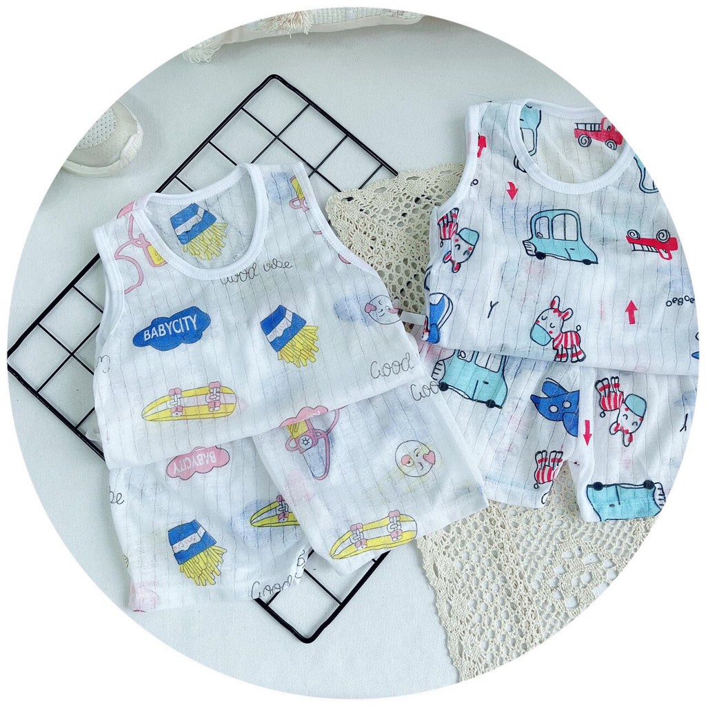 Đồ bộ quần áo ba lỗ cho bé trai và bé gái chất cotton giấy AM245 - quần áo trẻ em từ sơ sinh đến 16kg