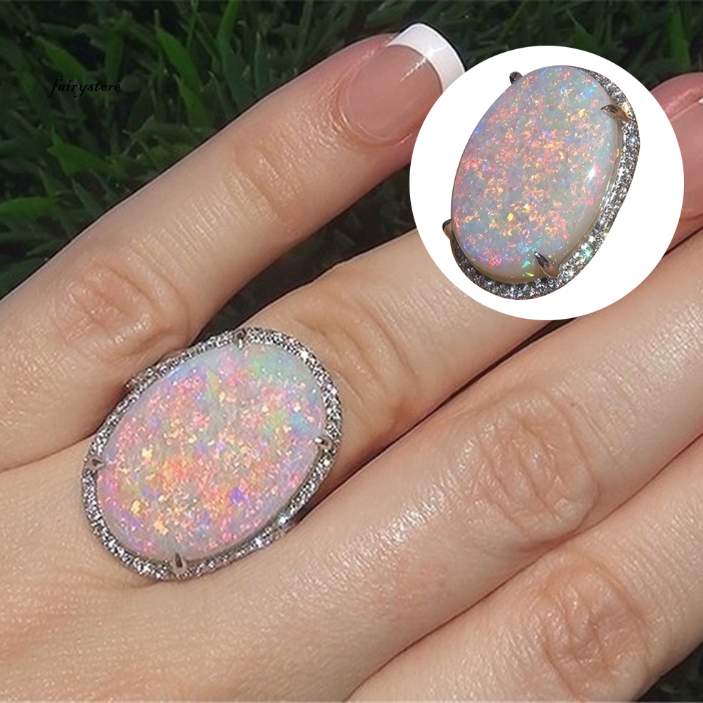 Nhẫn Hợp Kim Đính Đá Opal Nhân Tạo Lấp Lánh Cho Nữ