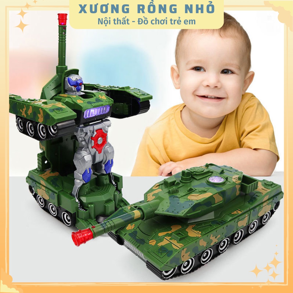 Đồ Chơi Trẻ Em Xe Tăng Biến Hình Robot Tự Động Có Đèn Và Nhạc Cho Bé