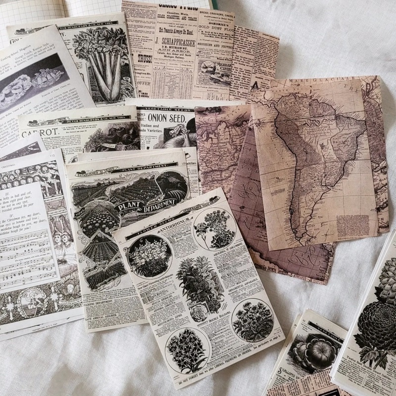 Set 10 tấm giấy nền trang trí vintage mẫu mới dùng cho bullet journal và junk journal - ginandtonic
