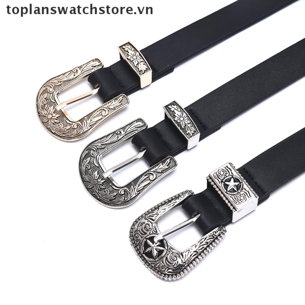 Thắt Lưng Da Màu Đen Khóa Hình Trái Tim Khắc Họa Tiết Cổ Điển Thời Trang Cho Nữ