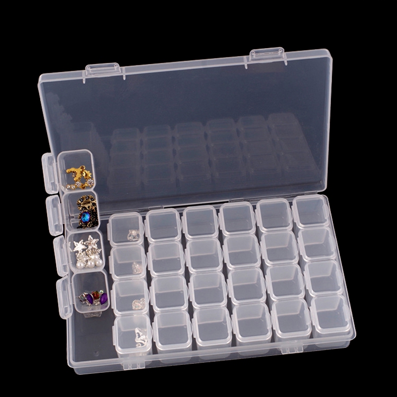 28 Grid Plastic Empty Storage Box,Nail Art Accessories Tools,Nails Stones Display Clear Box Case