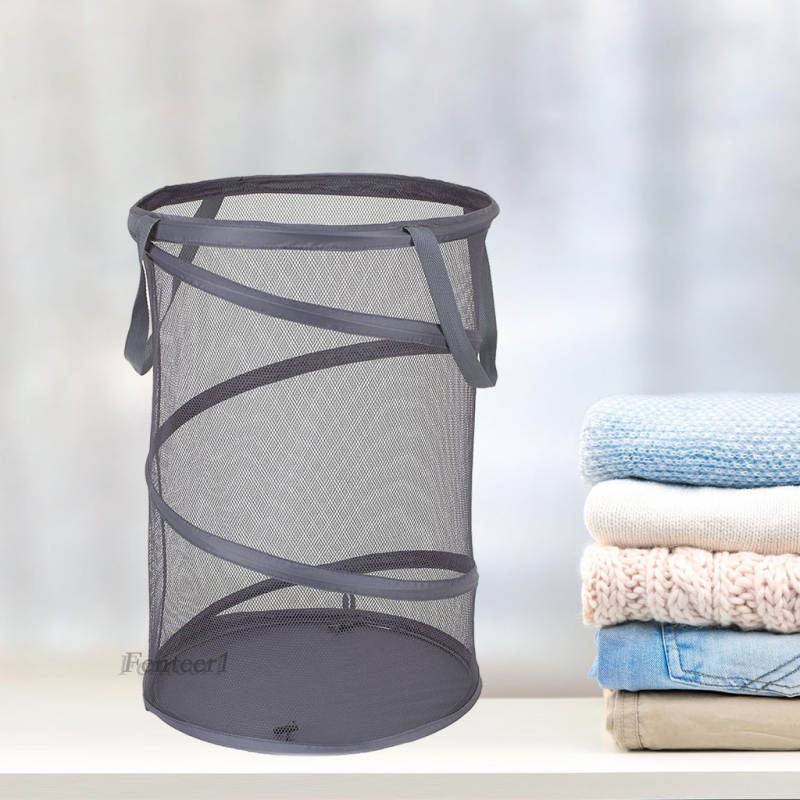 [Fenteer1] Giỏ Lưới Đựng Quần Áo Dơ Gấp Được Màu Xám Đậm Cho Phòng Tắm Gia Đình