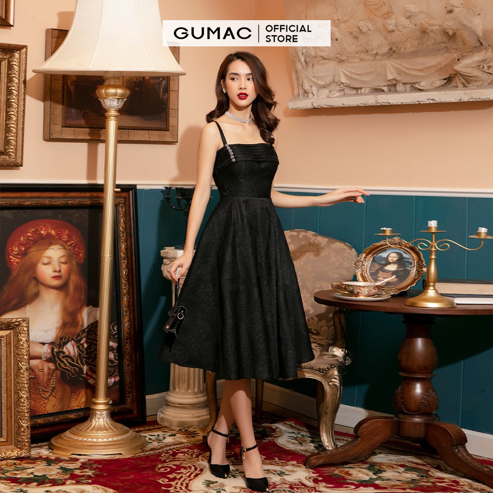 [Mã WABRGU155 giảm 15% tối đa 50k đơn 199k] Đầm nữ Luxury GUMAC 2 dây sexy sang trọng màu đen mới DVB1174 | BigBuy360 - bigbuy360.vn