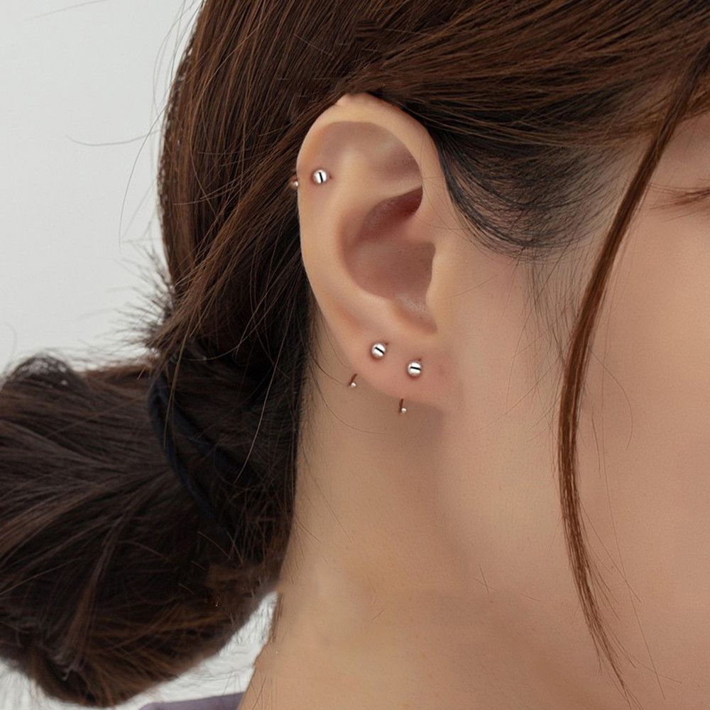 Bông tai hình chữ C đính hạt tròn đơn giản thanh lịch phong cách Hàn Quốc cho nữ