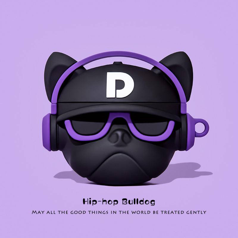 Vỏ bảo vệ hộp sạc tai nghe bluetooth không dây bằng silicon mềm hình chó bull thích hợp cho Airpods 1 2 Pro Apple