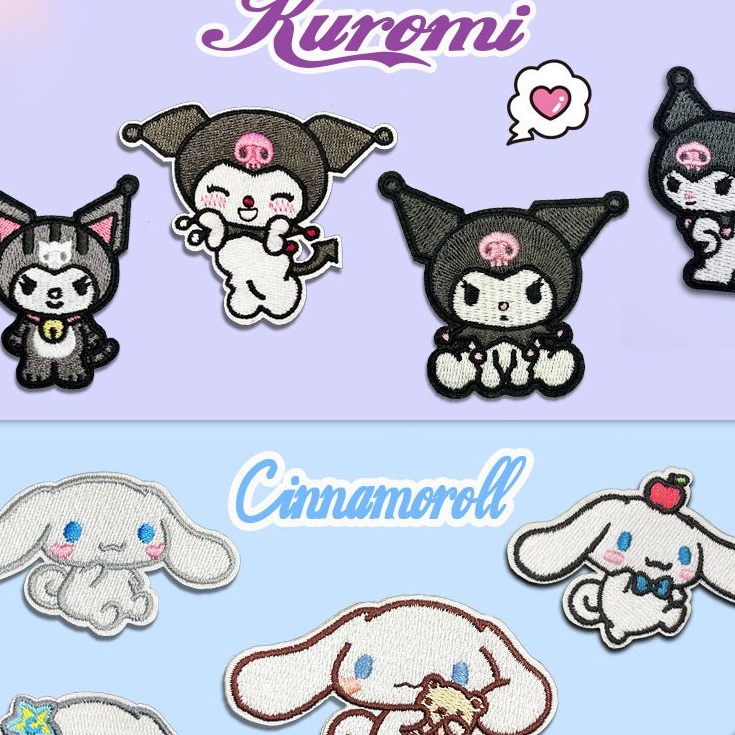 Zanmo sticker ủi thêu - miếng vá thêu dán quần áo hoạt hình thỏ nhật bản kuromi cinnamoroll