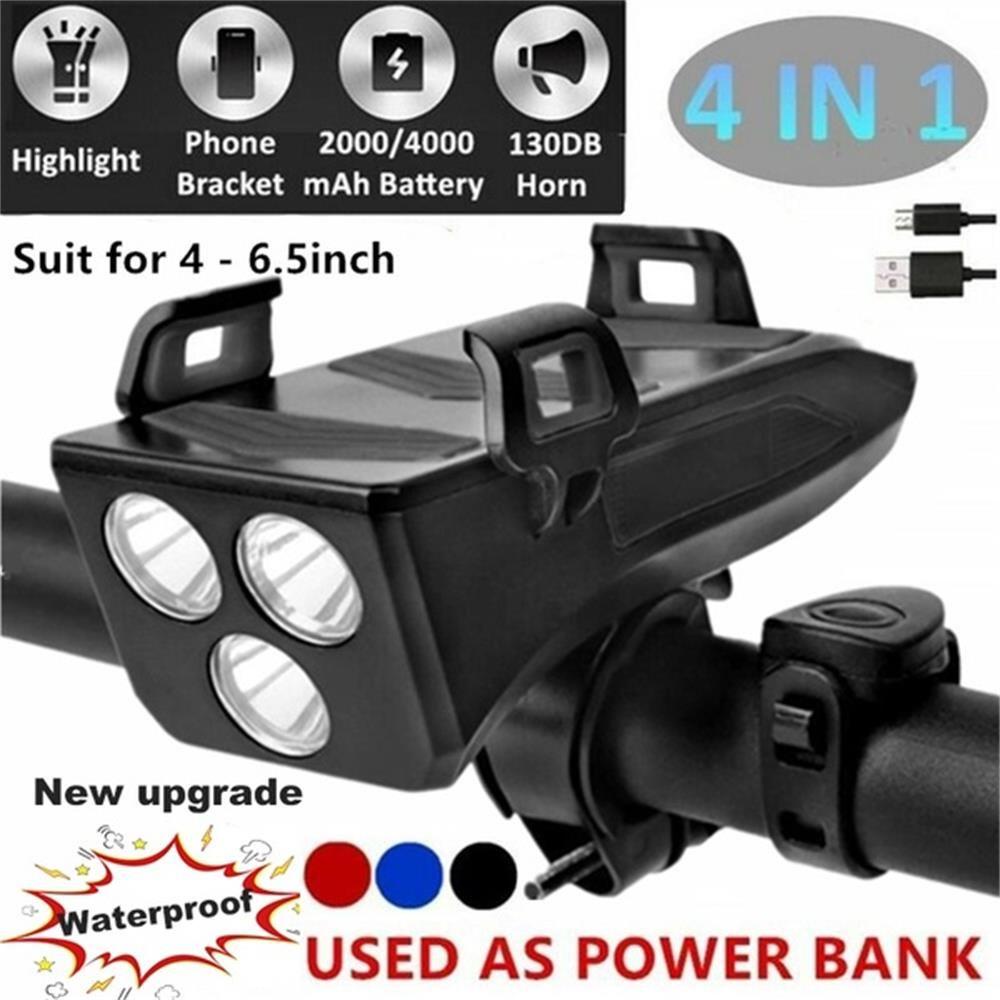 Giá Đỡ Điện Thoại Tích Hợp Đèn Pha 4 Trong 1 Đa Năng Chống Thấm Nước Dành Cho Xe Đạp