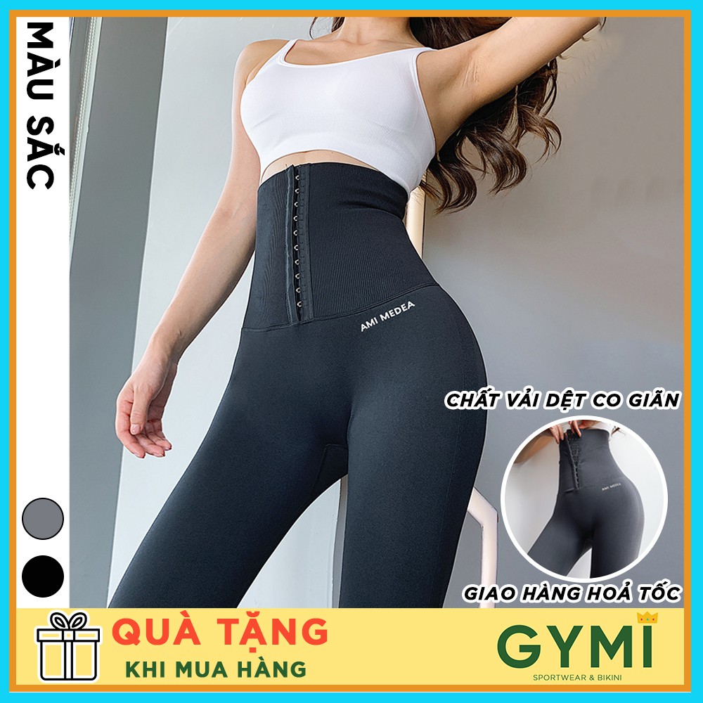 Quần tập gym yoga nữ gen bụng Latex GYMI QD24 dáng legging kèm đai nịt thon gọn eo lưng cao 20cm nâng mông